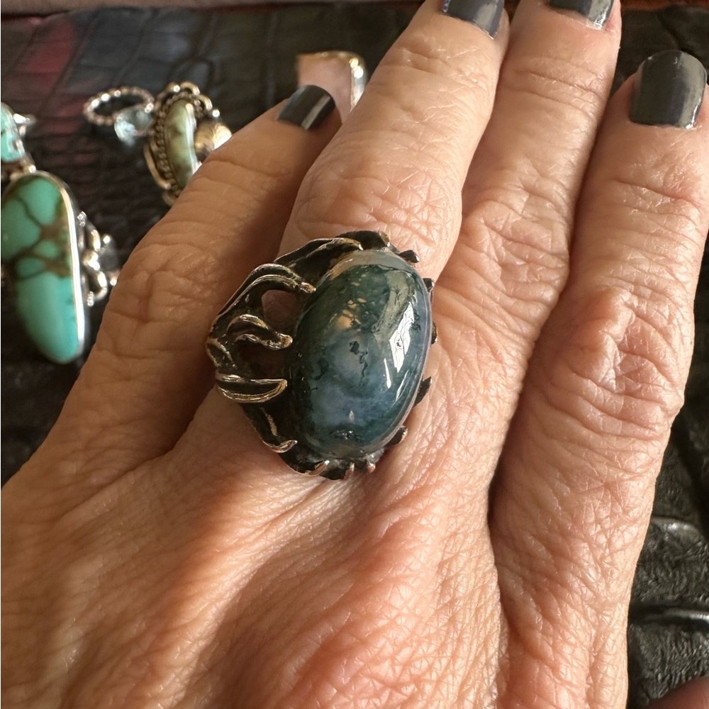 Moss Agate and Sterling Ring